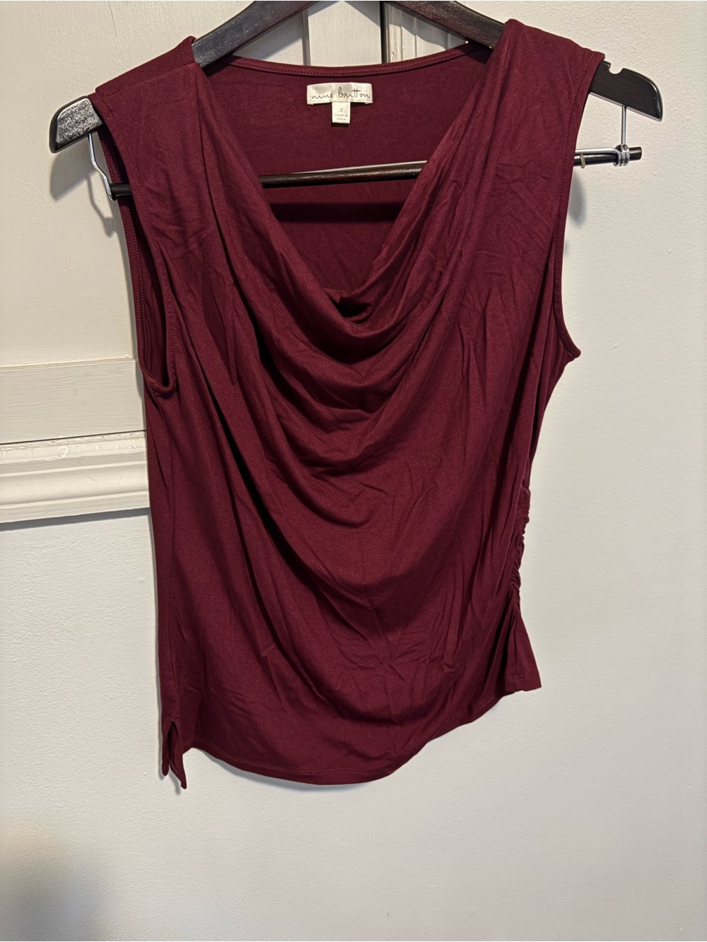 nine britton Draped Cowl Neck Sleeveless Top - Burgundy